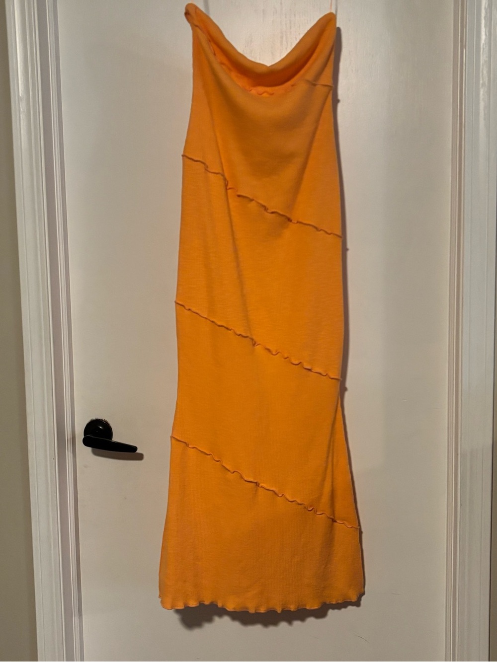 MARBLE Strapless Midi Dress in Bright Orange